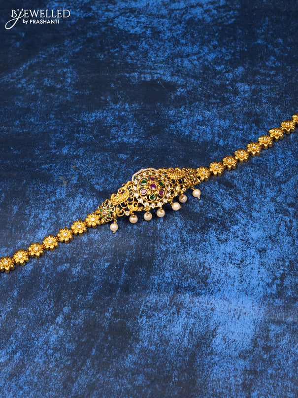 Antique hip belt with kemp & cz stones and pearl hangings