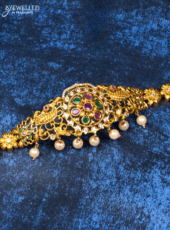 Antique hip belt with kemp & cz stones and pearl hangings