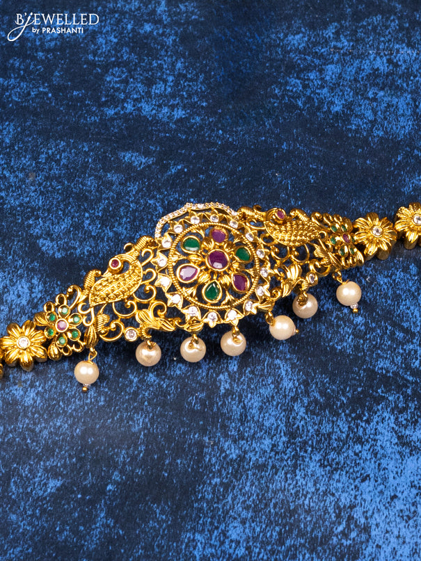 Antique hip belt with kemp & cz stones and pearl hangings