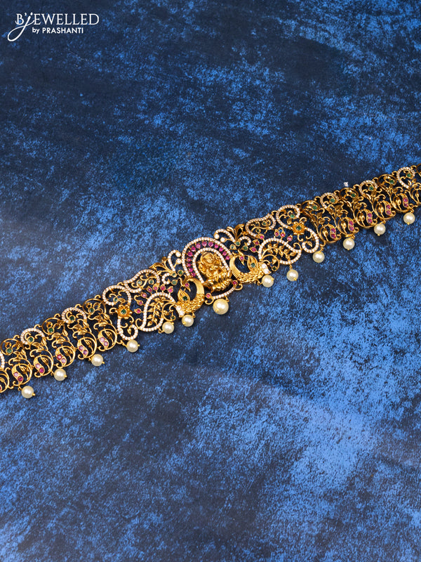 Antique hip belt with kemp & cz stones and pearl hangings
