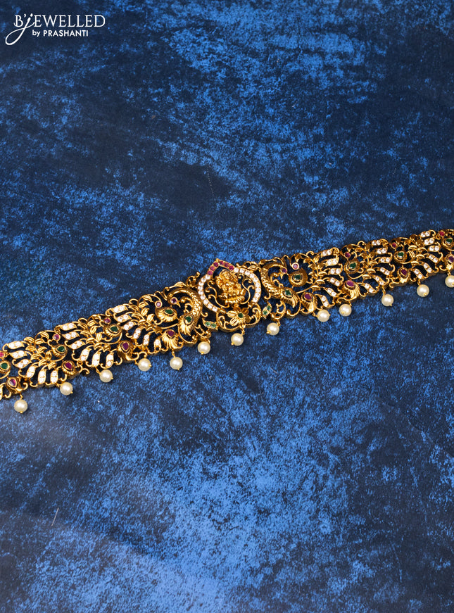 Antique hip belt lakshmi design design with kemp & cz stones and pearl hangings