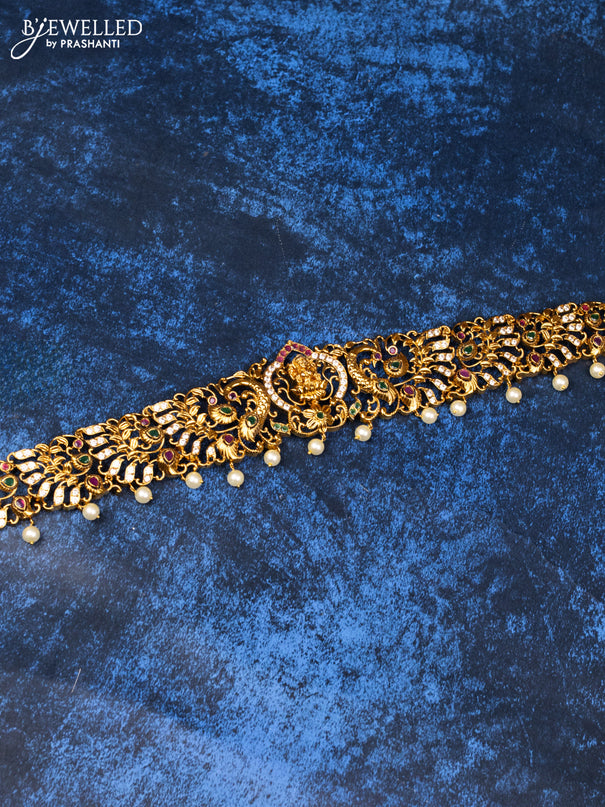 Antique hip belt lakshmi design design with kemp & cz stones and pearl hangings