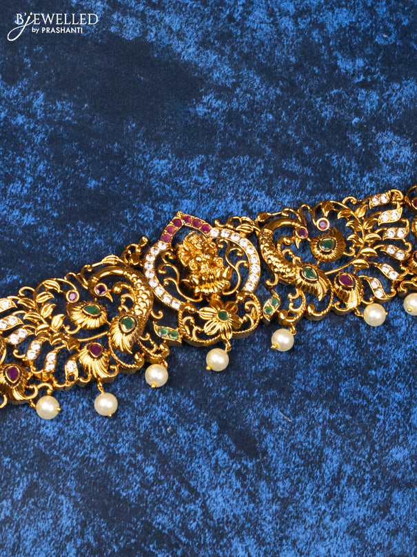 Antique hip belt lakshmi design design with kemp & cz stones and pearl hangings