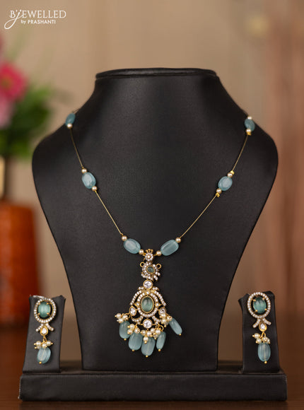 Invisible chain with mint green & cz stones and beads hangings
