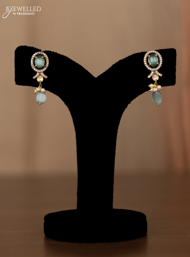 Invisible chain with mint green & cz stones and beads hangings