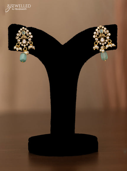 Invisible chain elephant design with mint green & kundan cz stones and beads hangings