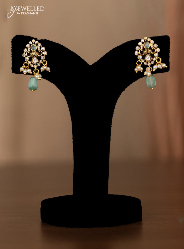 Invisible chain elephant design with mint green & kundan cz stones and beads hangings