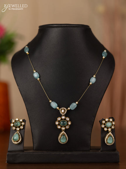 Invisible chain with mint green and kundan & cz stones