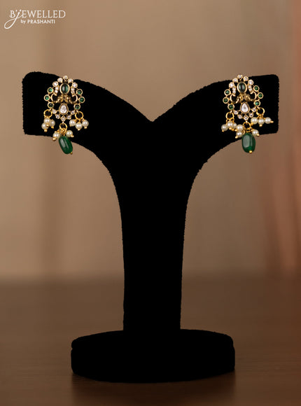 Invisible chain elephant design with emerald & kundan cz stones and beads hangings