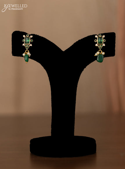 Invisible chain with emerald & kundan stones and green beads hangings