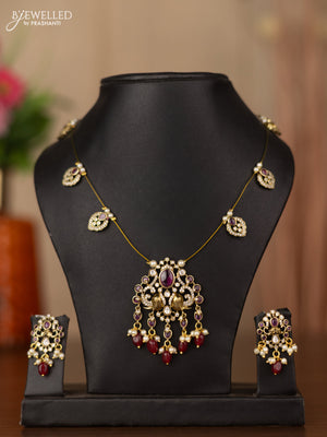 Invisible chain elephant design with ruby & kundan cz stones and beads hangings