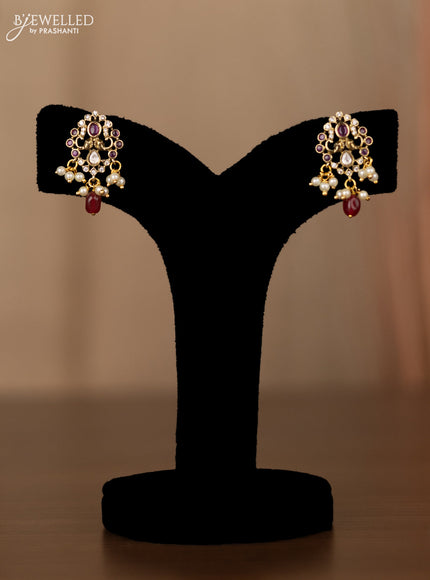 Invisible chain elephant design with ruby & kundan cz stones and beads hangings