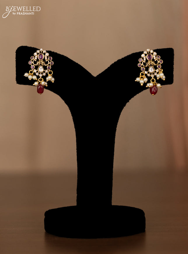 Invisible chain elephant design with ruby & kundan cz stones and beads hangings
