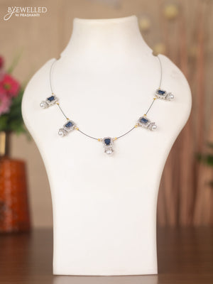Invisible chain with sapphire & cz stones and pearls in silver finish