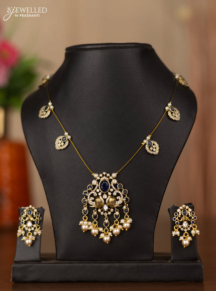 Invisible chain elephant design with sapphire & kundan cz stones and beads hangings