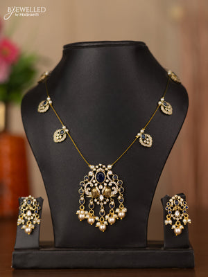 Invisible chain elephant design with sapphire & kundan cz stones and beads hangings