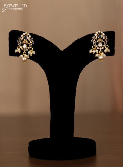 Invisible chain elephant design with sapphire & kundan cz stones and beads hangings