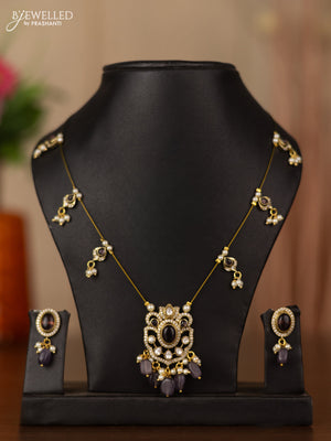 Invisible chain with purple & kundan cz stones and beads hangings
