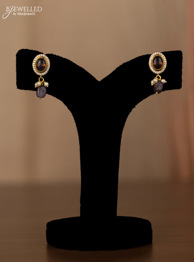 Invisible chain with purple & kundan cz stones and beads hangings