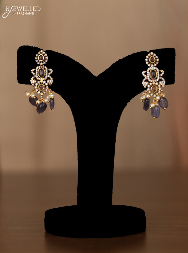 Invisible chain peacock design with purple & cz stones and beads hangings