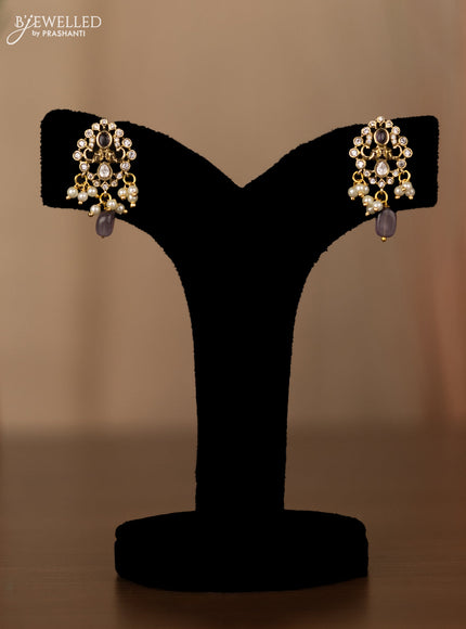 Invisible chain elephant design with purple & kundan cz stones and beads hangings