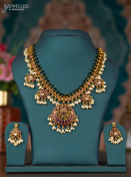 Antique guttapusalu necklace with kemp & cz stones and pearl hangings