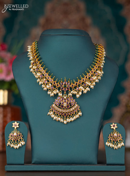 Antique guttapusalu necklace with kemp & cz stones and pearl hangings