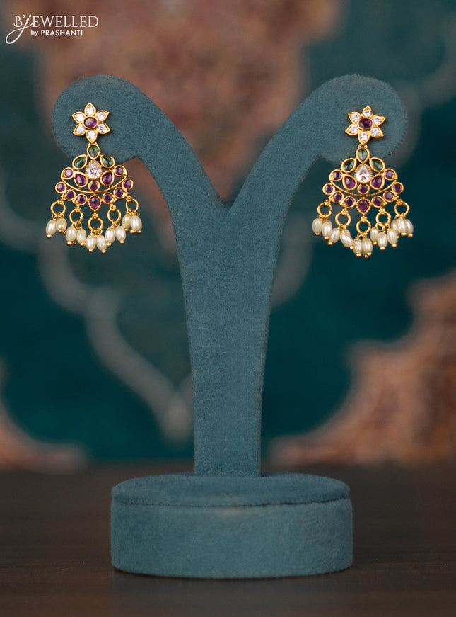 Antique guttapusalu necklace with kemp & cz stones and pearl hangings