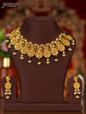 Antique necklace lakshmi & peacock design with kemp & cz stones and pearl hangings