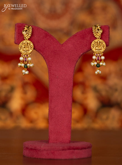 Antique necklace lakshmi & peacock design with ruby stones and pearl hangings