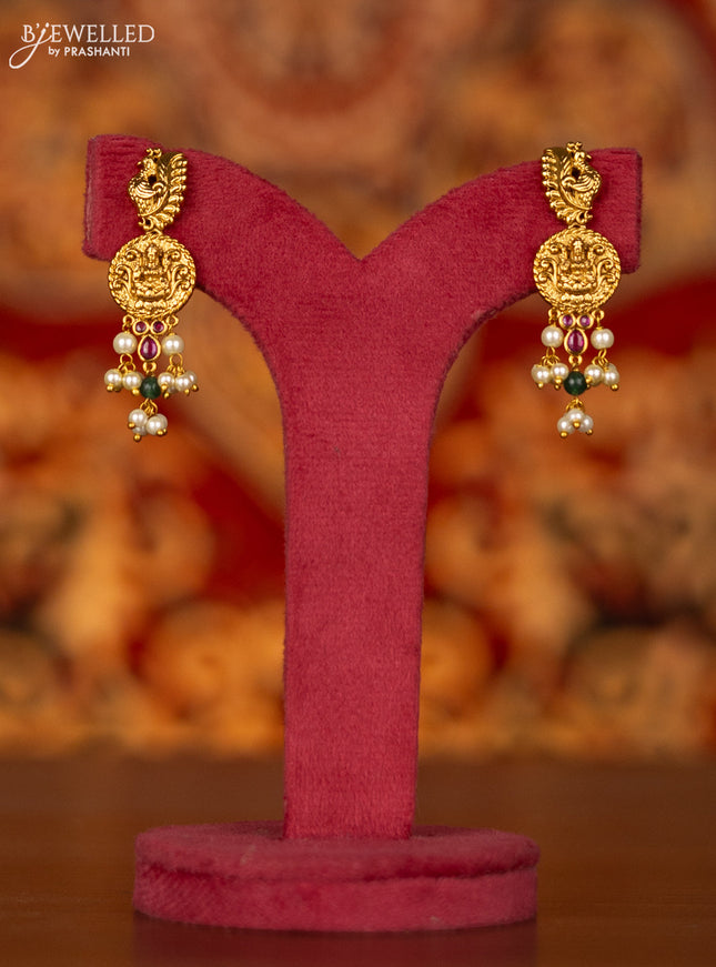 Antique necklace lakshmi & peacock design with ruby stones and pearl hangings