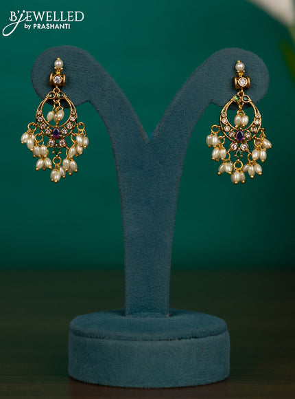 Antique guttapusalu necklace with kemp & cz stones and pearl hangings
