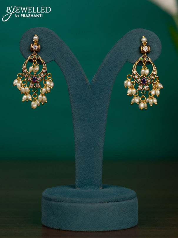 Antique guttapusalu necklace with kemp & cz stones and pearl hangings