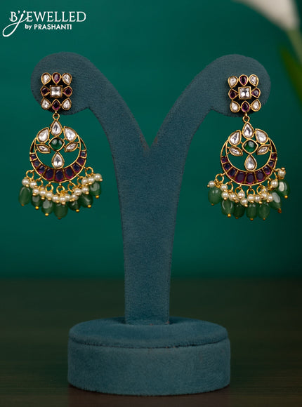 Antique guttapusalu necklace chandbali design with kemp & kundan stones and pearl & mint green beads hangings