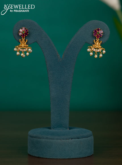 Antique guttapusalu necklace lakshmi & floral design with kemp & cz stones and pearl hangings