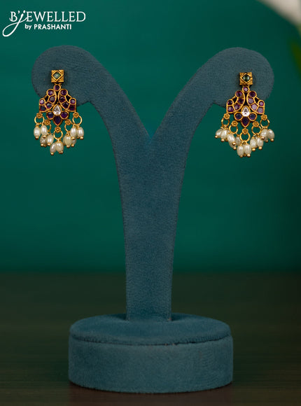 Antique guttapusalu necklace chandbali design with kemp & cz stones and pearl hangings