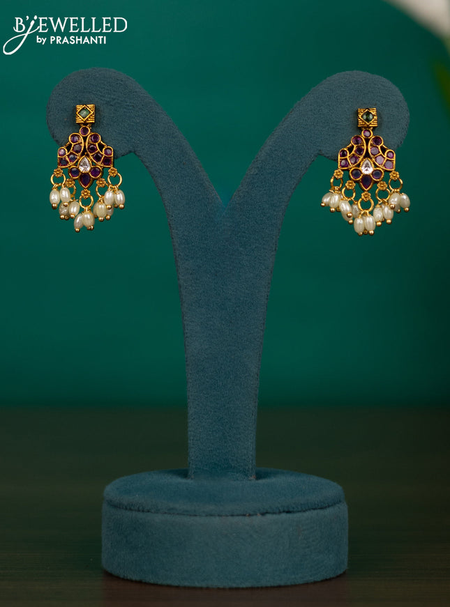Antique guttapusalu necklace chandbali design with kemp & cz stones and pearl hangings