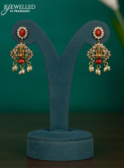Antique guttapusalu pavalam necklace with green kemp & cz stones and pearl hangings