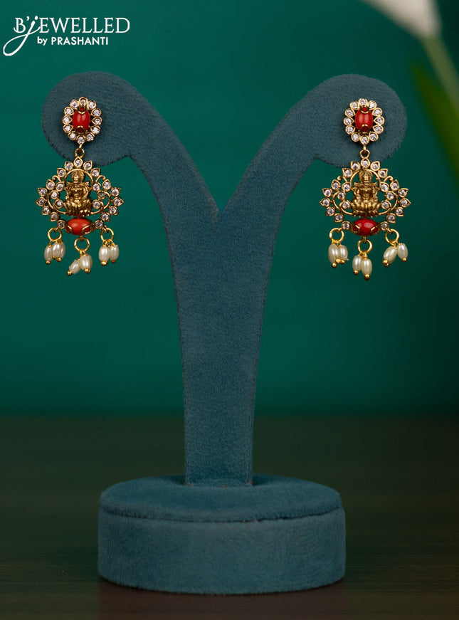Antique guttapusalu pavalam necklace with green kemp & cz stones and pearl hangings