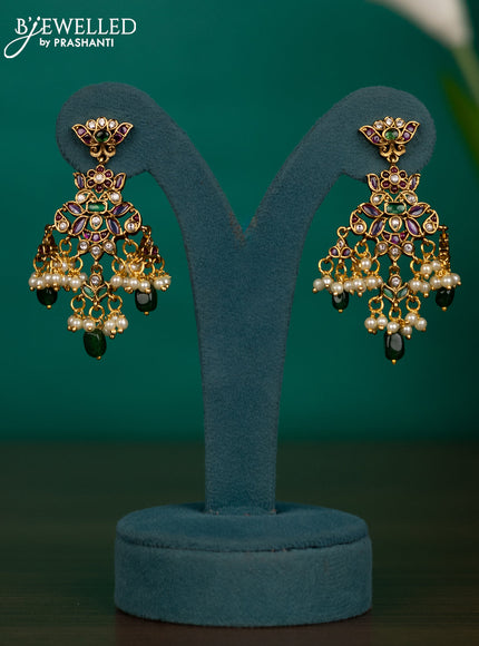 Antique guttapusalu necklace with kemp & kundan stones and pearl & green beads hangings