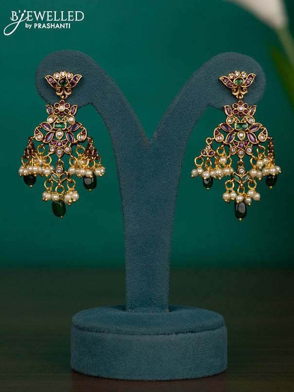 Antique guttapusalu necklace with kemp & kundan stones and pearl & green beads hangings