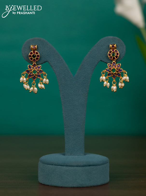 Antique guttapusalu necklace chandbali design with kemp stones and pearl hangings