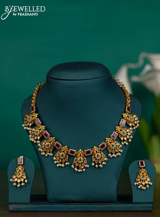 Antique guttapusalu necklace with kemp & cz stones and pearl hangings