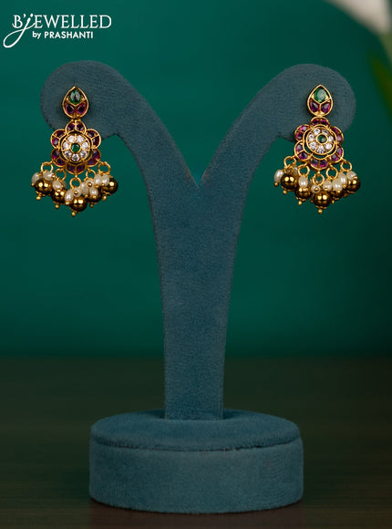 Antique guttapusalu necklace lakshmi design with kemp & cz stones and pearl & golden beads hangings
