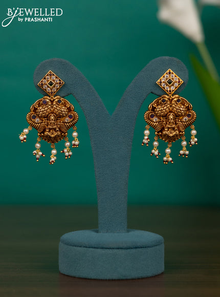 Antique guttapusalu necklace lakshmi design with kemp & cz stones and pearl hangings