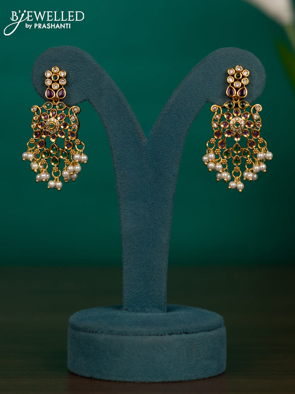 Antique guttapusalu necklace with kemp & cz stones and pearl hangings
