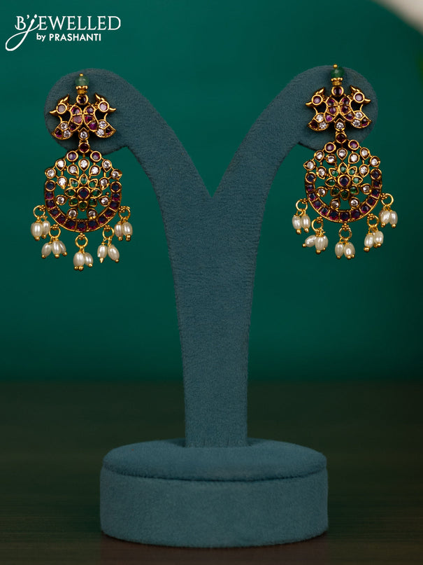 Antique guttapusalu necklace peacock design with kemp & cz stones and pearl hangings