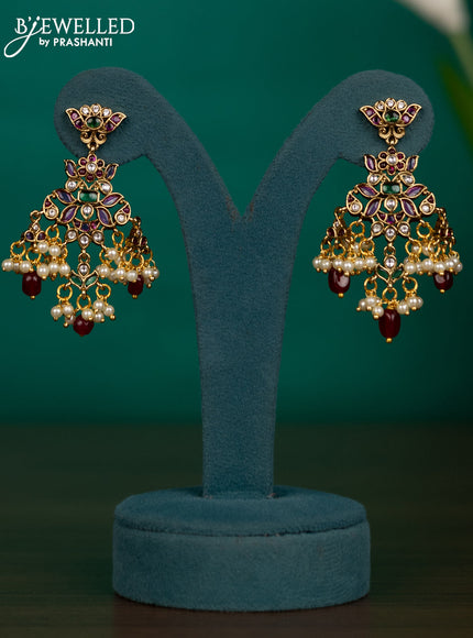 Antique guttapusalu necklace with kemp & kundan stones and pearl & pink beads hangings