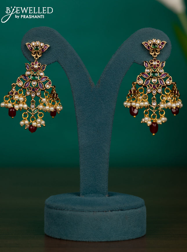 Antique guttapusalu necklace with kemp & kundan stones and pearl & pink beads hangings