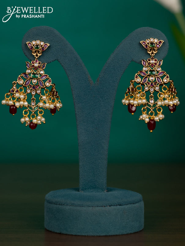 Antique guttapusalu necklace with kemp & kundan stones and pearl & pink beads hangings